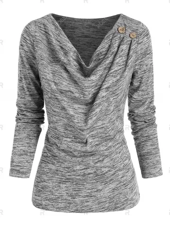 Space Dye Print Cowl Neck Mock Button Dress