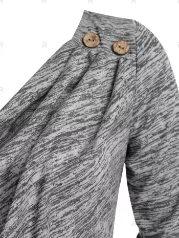 Space Dye Print Cowl Neck Mock Button Dress