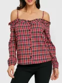 Spaghetti Strap Ruffle Trim Plaid Shirt