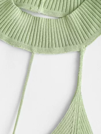 String Cutout Ribbed Knitted Crop Top