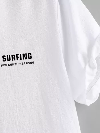 Striped Letters Half And Half Pattern Two Tone Shirt