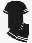 Striped Pattern T-shirt And Drawstring Shorts Set