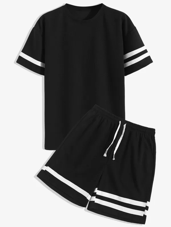 Striped Pattern T-shirt And Drawstring Shorts Set