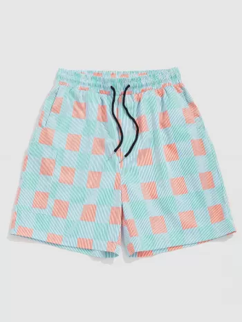 Striped Plaid Drawstring Vacation Shorts