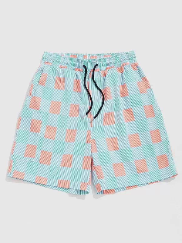 Striped Plaid Drawstring Vacation Shorts