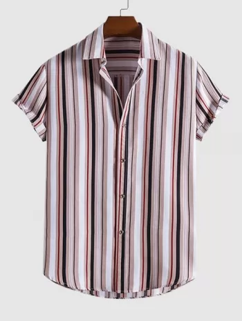 Striped Print Short Sleeve Casual Shirt
