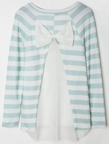 Stylish Scoop Collar Long Sleeve Spliced Striped Women's Knitwear