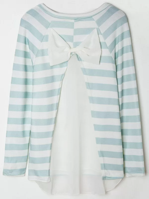 Stylish Scoop Collar Long Sleeve Spliced Striped Women's Knitwear