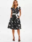 Sun Moon Star Mock Button V Notch Dress