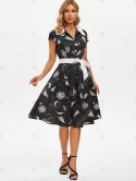 Sun Moon Star Mock Button V Notch Dress