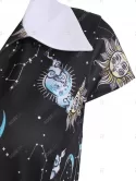 Sun Moon Star Mock Button V Notch Dress