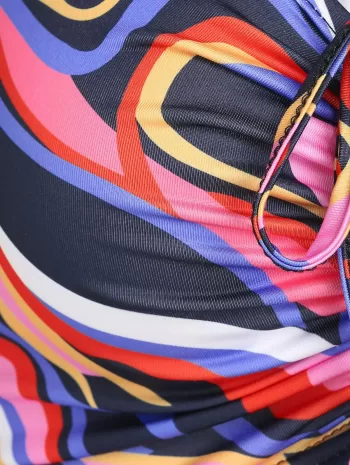 Swirl Print Halter Cinched Crop Tank Top