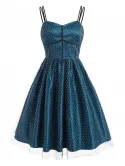 Swiss Dot Mesh Overlay Vintage Fit And Flare Dress
