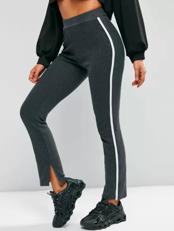 Tape Side High Waisted Slit Cuffs Pants