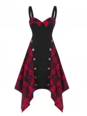 Tartan Insert Button Asymmetrical Cami Dress
