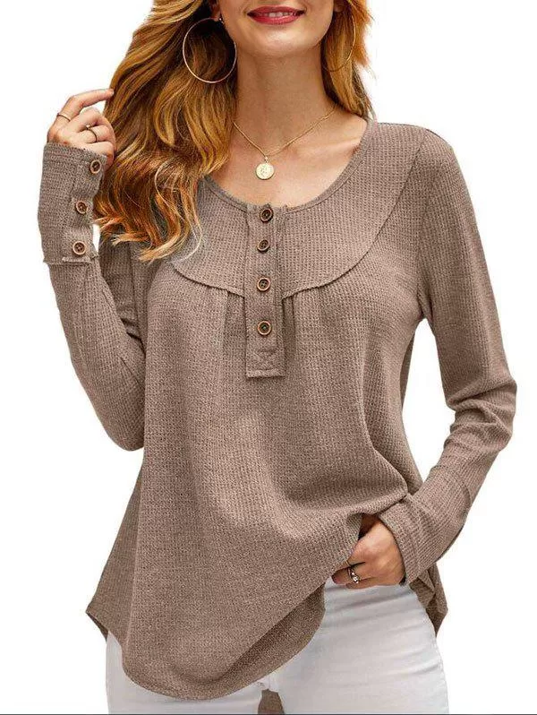 Textured Half Button Tunic Knitwear