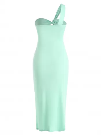 Thigh Slit One Shoulder Twist Cut Out Dress