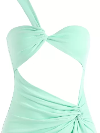 Thigh Slit One Shoulder Twist Cut Out Dress