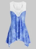 Tie Dye Lace Panel Asymmetrical Tank Top