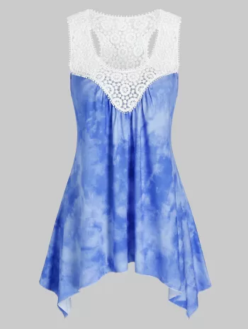 Tie Dye Lace Panel Asymmetrical Tank Top