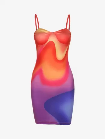 Tie Dye Ombre Bustier Slinky Cami Dress