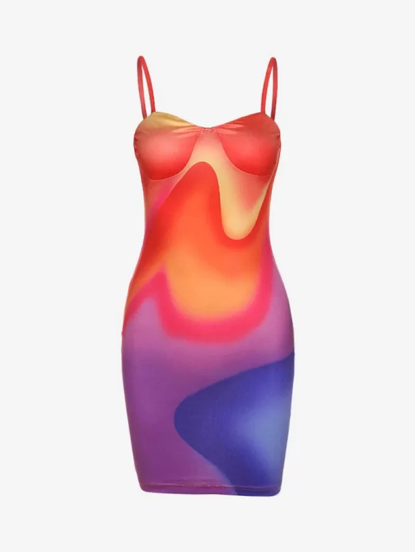 Tie Dye Ombre Bustier Slinky Cami Dress
