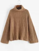 Turtleneck Wrap Back Chunky Drop Shoulder Sweater