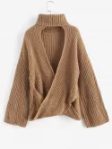 Turtleneck Wrap Back Chunky Drop Shoulder Sweater