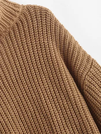 Turtleneck Wrap Back Chunky Drop Shoulder Sweater