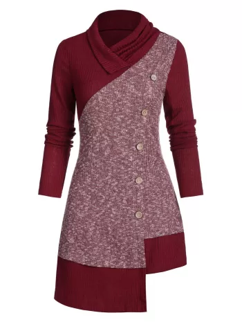 Two Tone Heathered Irregular Hem Knitwear