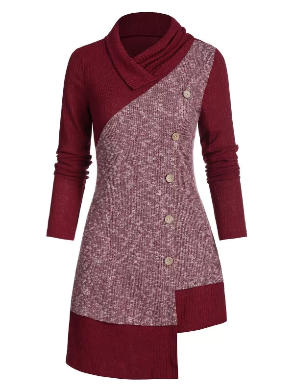 Two Tone Heathered Irregular Hem Knitwear