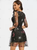 Unicorn Star Embroidered Sequin Panel Mesh Dress