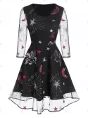 Unicorn Star Embroidered Sequin Panel Mesh Dress