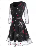 Unicorn Star Embroidered Sequin Panel Mesh Dress