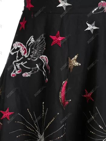 Unicorn Star Embroidered Sequin Panel Mesh Dress