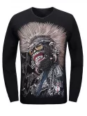 V-neck Long Sleeve 3d Evil Print Sweater