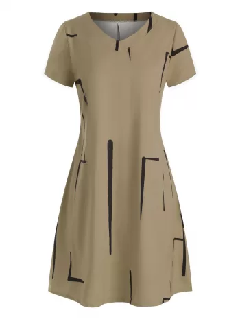 V Neck Printed Casual Mini Dress