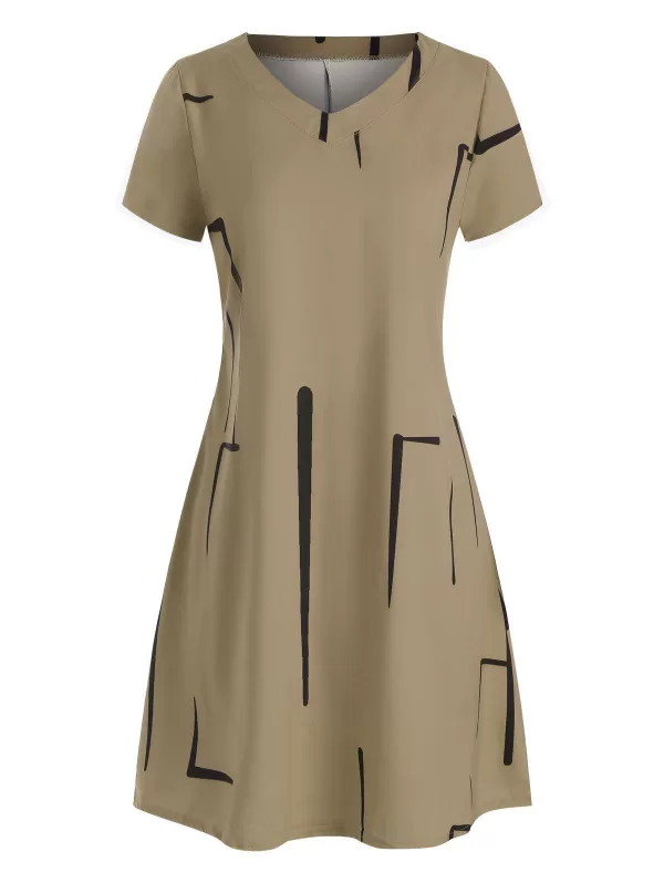 V Neck Printed Casual Mini Dress