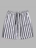 Vertical Striped Pattern Casual Drawstring Shorts