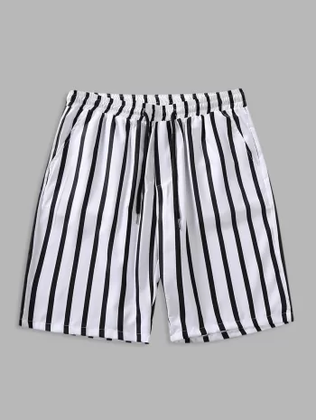 Vertical Striped Pattern Casual Drawstring Shorts