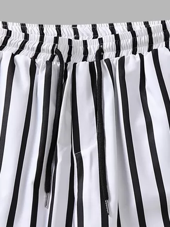 Vertical Striped Pattern Casual Drawstring Shorts