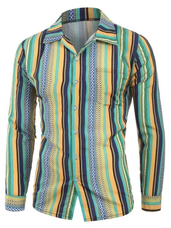 Vintage Striped Pocket Long Sleeve Shirt