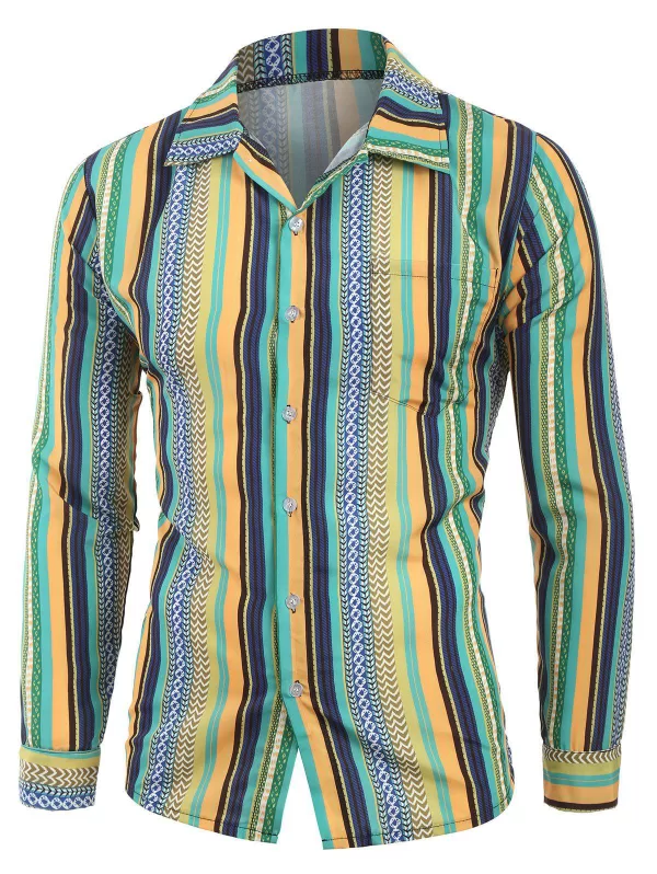 Vintage Striped Pocket Long Sleeve Shirt