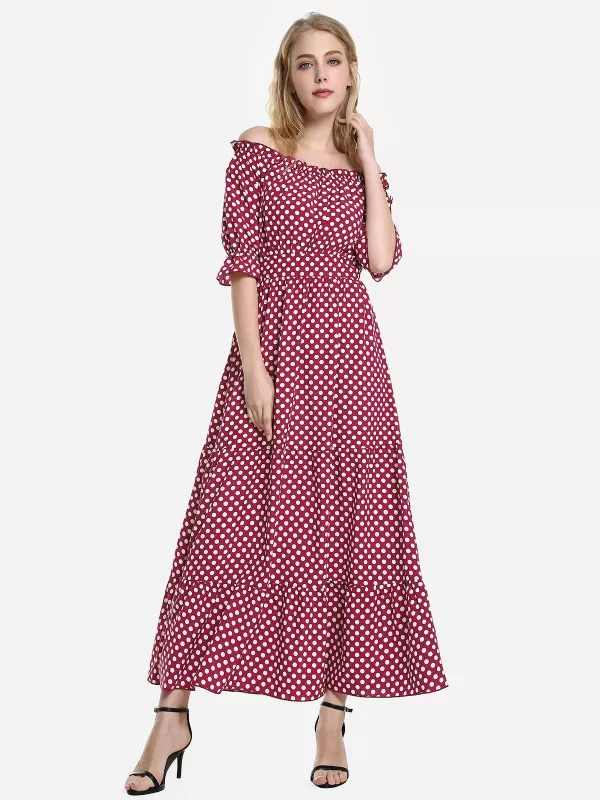 Zan.style Elasticized Waistband Off The Shoulder Dress