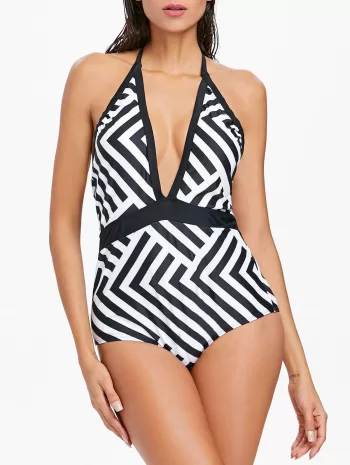 Zig Zag Backless One-piece Swimsuit