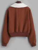 Zip Up Fur Collar Pockets Corduroy Jacket