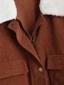 Zip Up Fur Collar Pockets Corduroy Jacket
