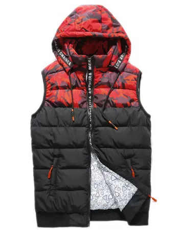 Zip Up Letter Camouflage Hooded Padded Waistcoat