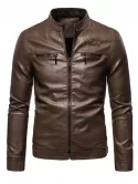 Zipper Detail Faux Leather Fleece Jacket