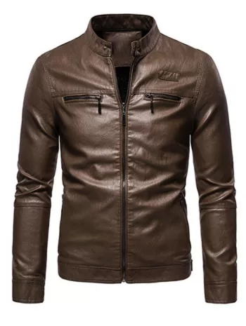 Zipper Detail Faux Leather Fleece Jacket